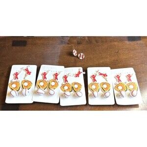 Lot Of 5 Cute Baseball earrings Glove ￼ Pitcher Red Sports Ball
